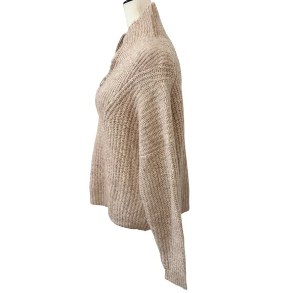 George Womens Quarter Zip Ribbed Knit Sweater Size Large Beige Oatmeal Pullover - Picture 5 of 8